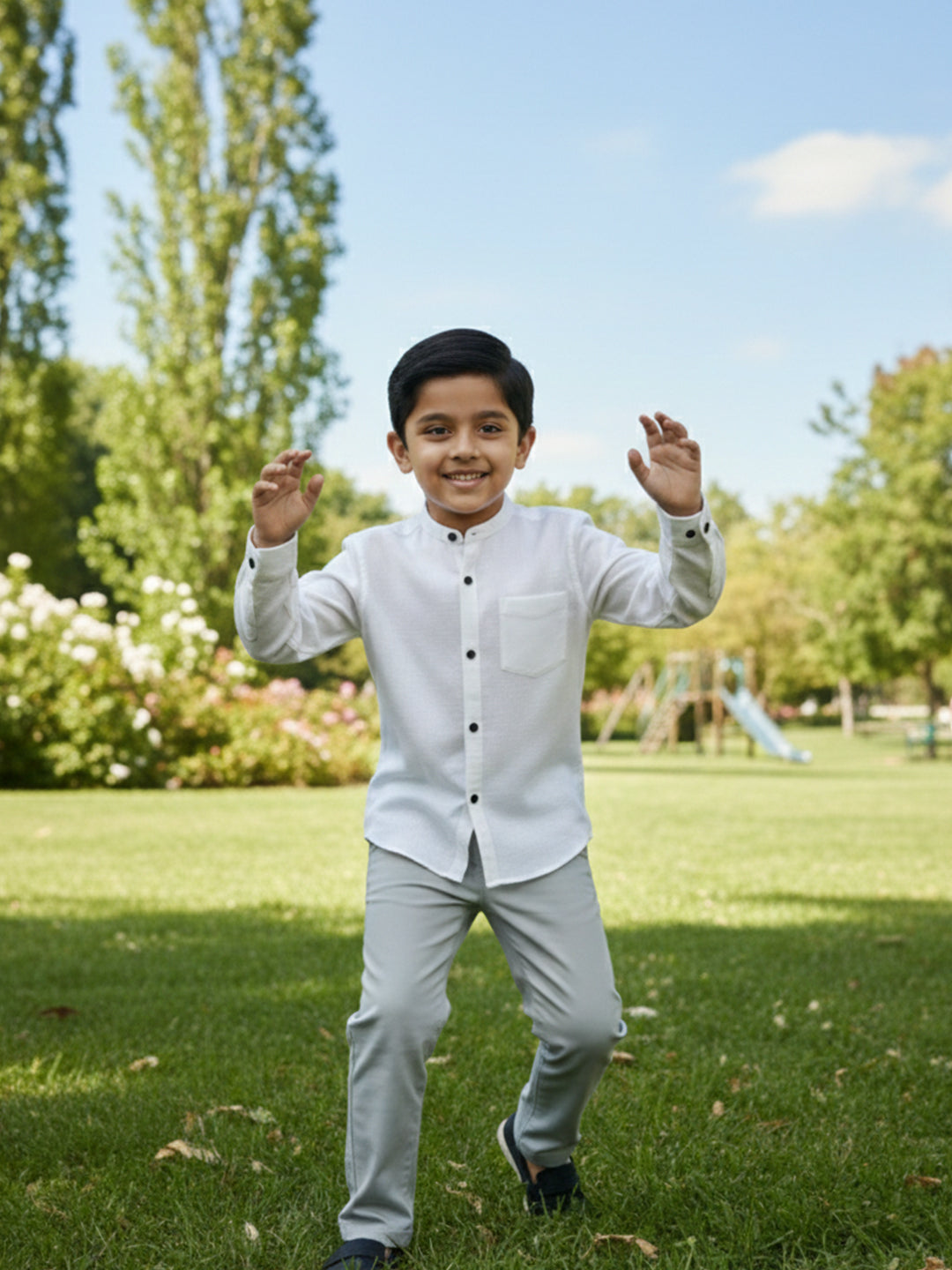 TerraDesi Junior Alabaster Grace Solid Mandarin Shirt
