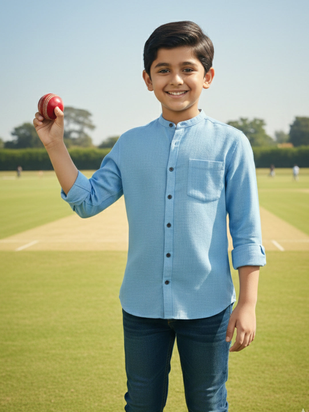 TerraDesi Junior Alabaster Grace Solid Mandarin Shirt