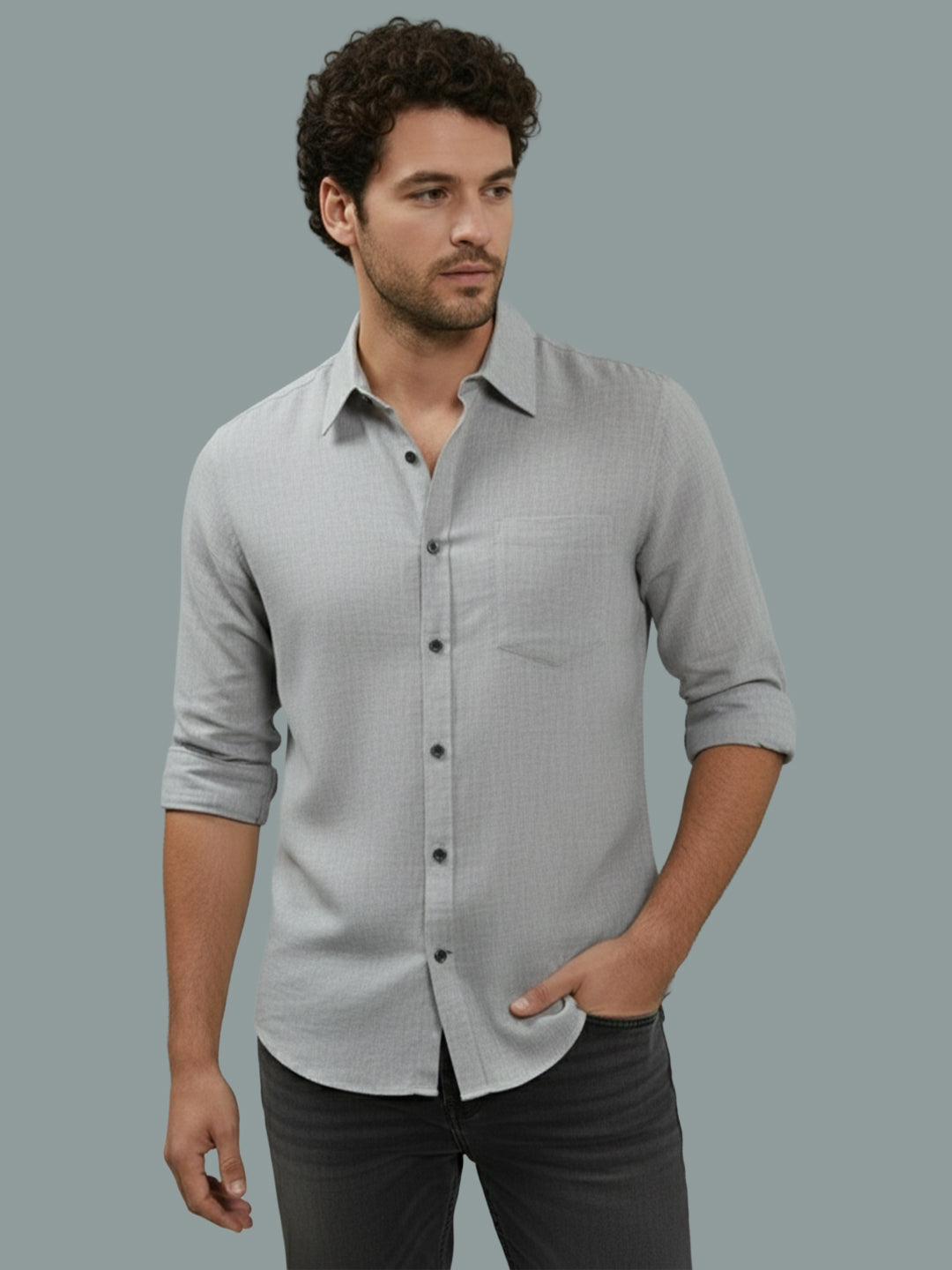 TerraDesi Onyx Stealth Solid Cotton Blend Formal Shirt