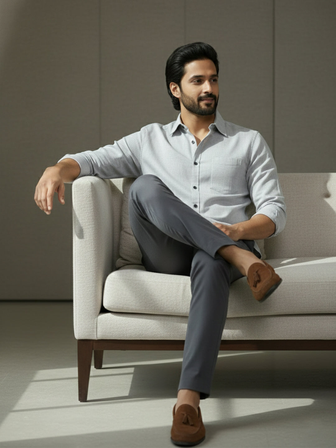 TerraDesi Azure Zenith Solid Cotton Blend Formal Shirt