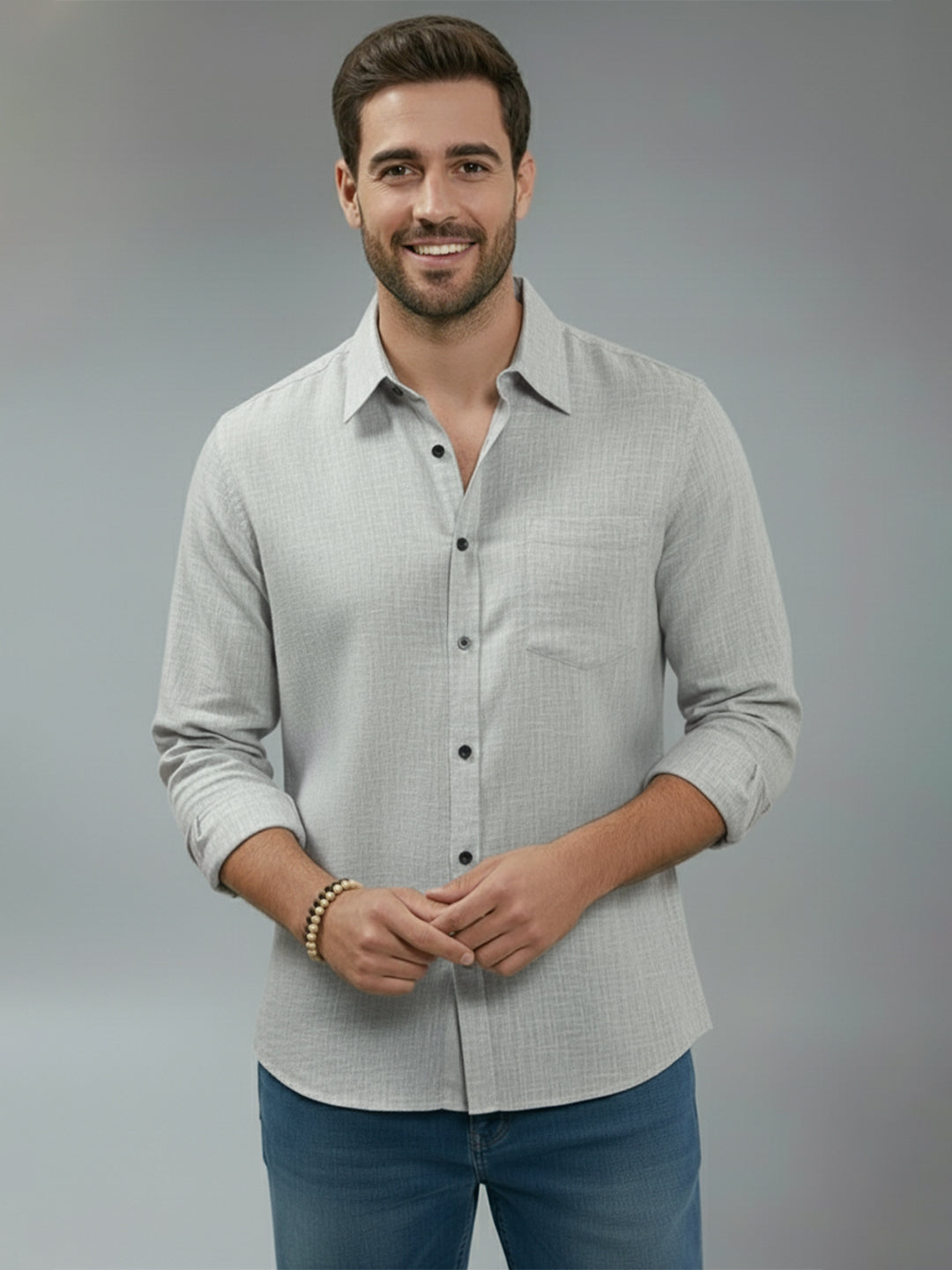 TerraDesi Alabaster Peak Solid Cotton Blend Formal Shirt