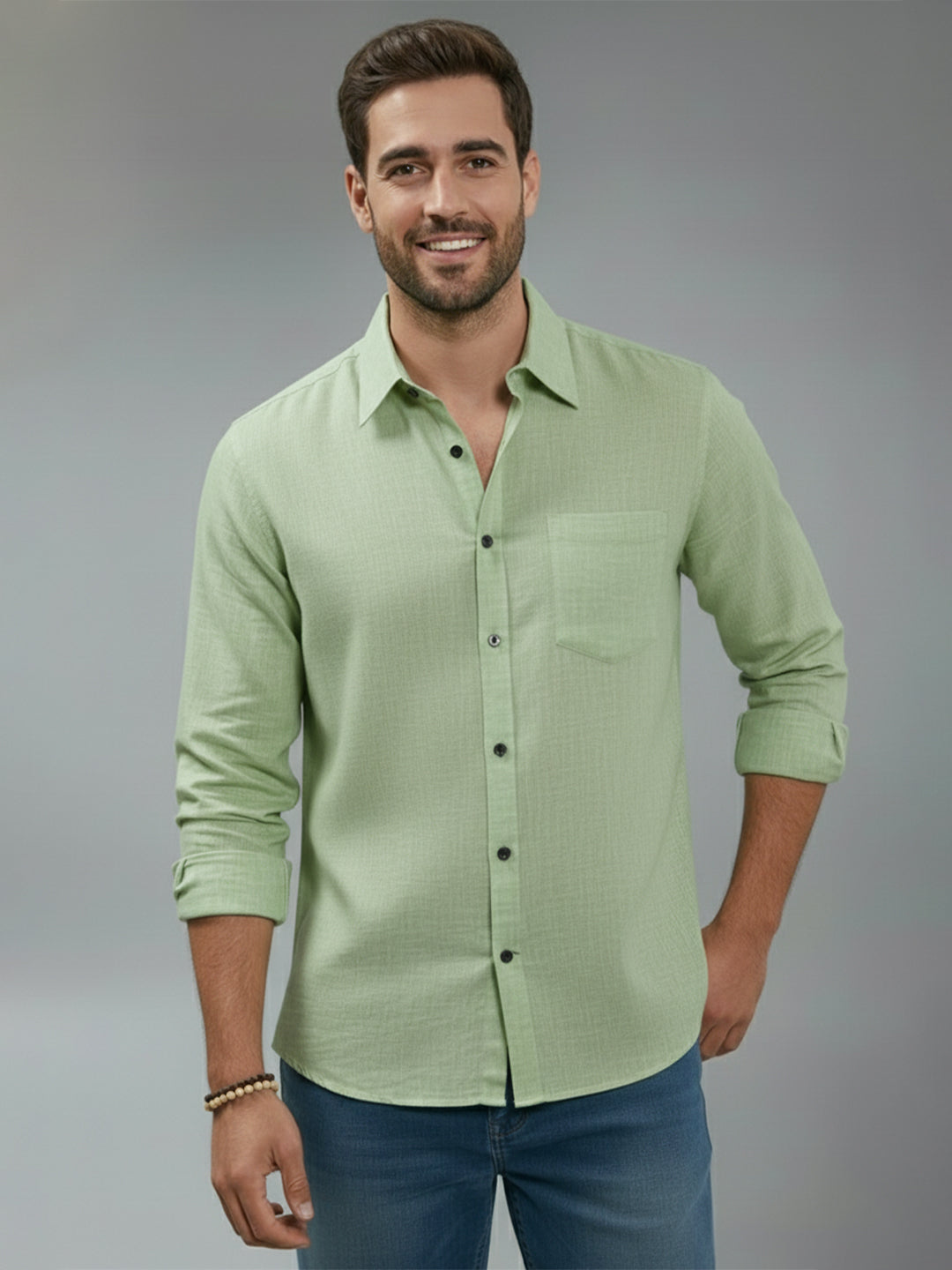 TerraDesi Alabaster Peak Solid Cotton Blend Formal Shirt
