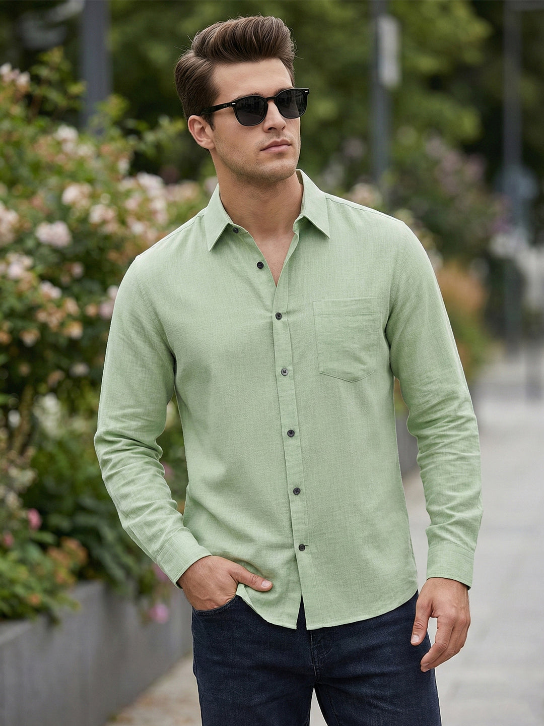 TerraDesi Alabaster Peak Solid Cotton Blend Formal Shirt