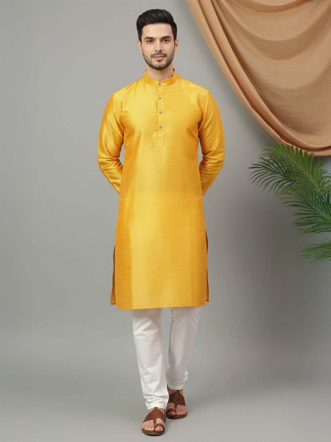 RudraRaj Jacquard Festive Kurta for Men | TerraDesi Royal Maroon Long Kurta
