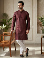 RudraRaj Jacquard Festive Kurta for Men | TerraDesi Royal Maroon Long Kurta