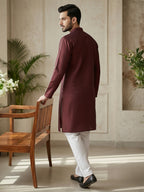 RudraRaj Jacquard Festive Kurta for Men | TerraDesi Royal Maroon Long Kurta