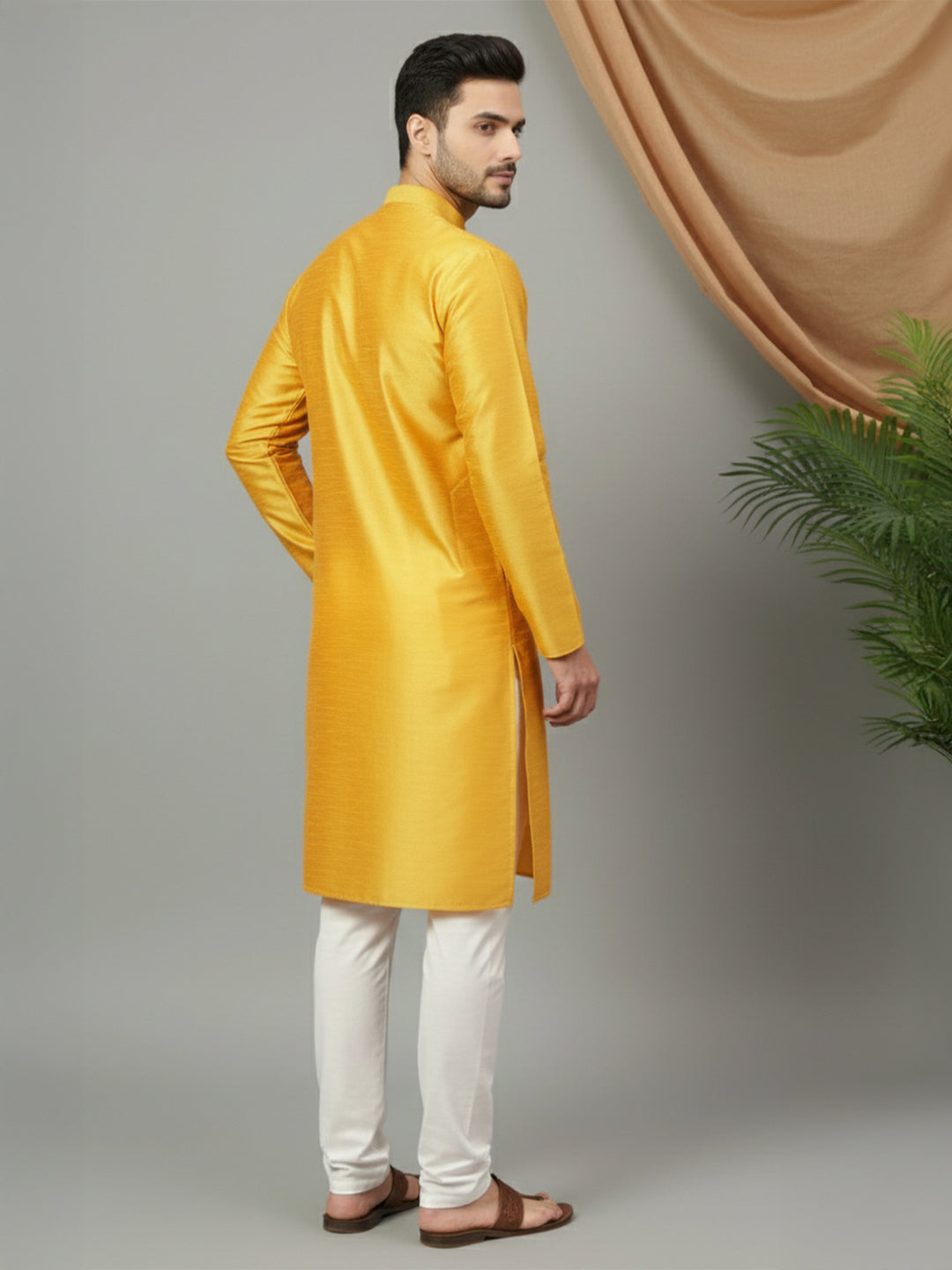 RudraRaj Jacquard Festive Kurta for Men | TerraDesi Royal Maroon Long Kurta