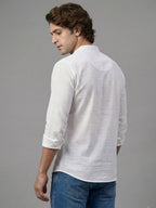 TerraDesi White Horizon Textured Cotton Short Kurta for Men | Mandarin Collar Roll-Up Sleeve Kurta