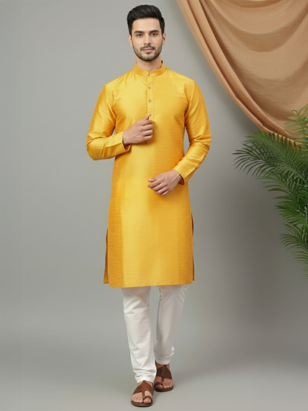 RudraRaj Jacquard Festive Kurta for Men | TerraDesi Royal Maroon Long Kurta