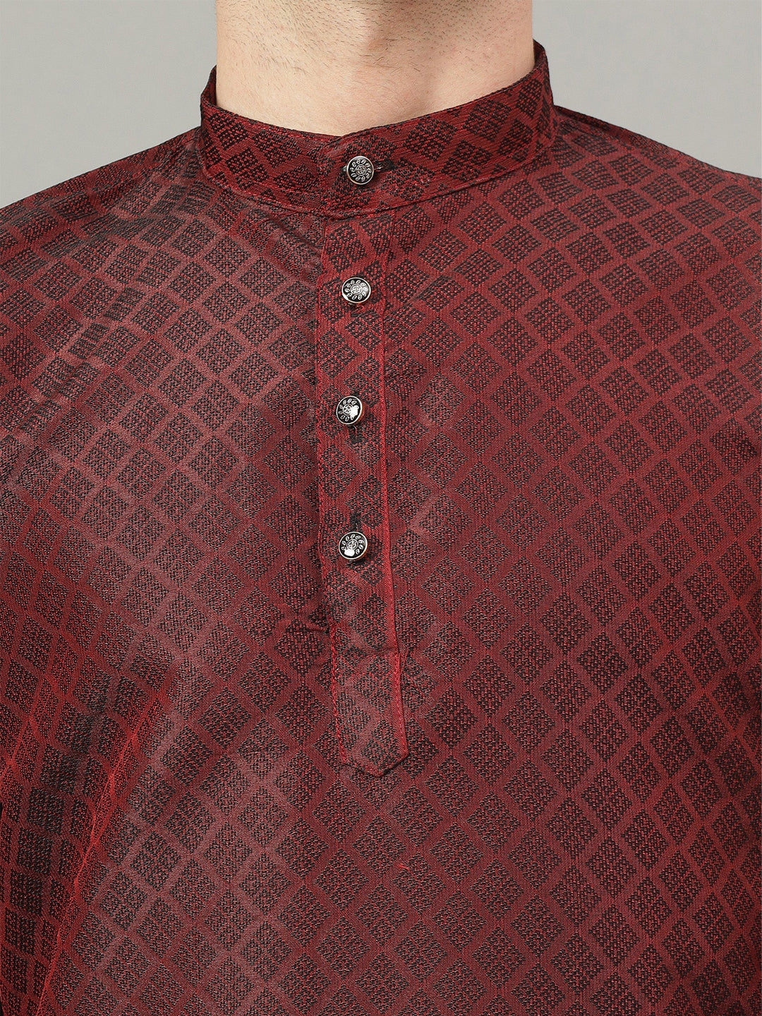 RudraRaj Jacquard Festive Kurta for Men | TerraDesi Royal Maroon Long Kurta