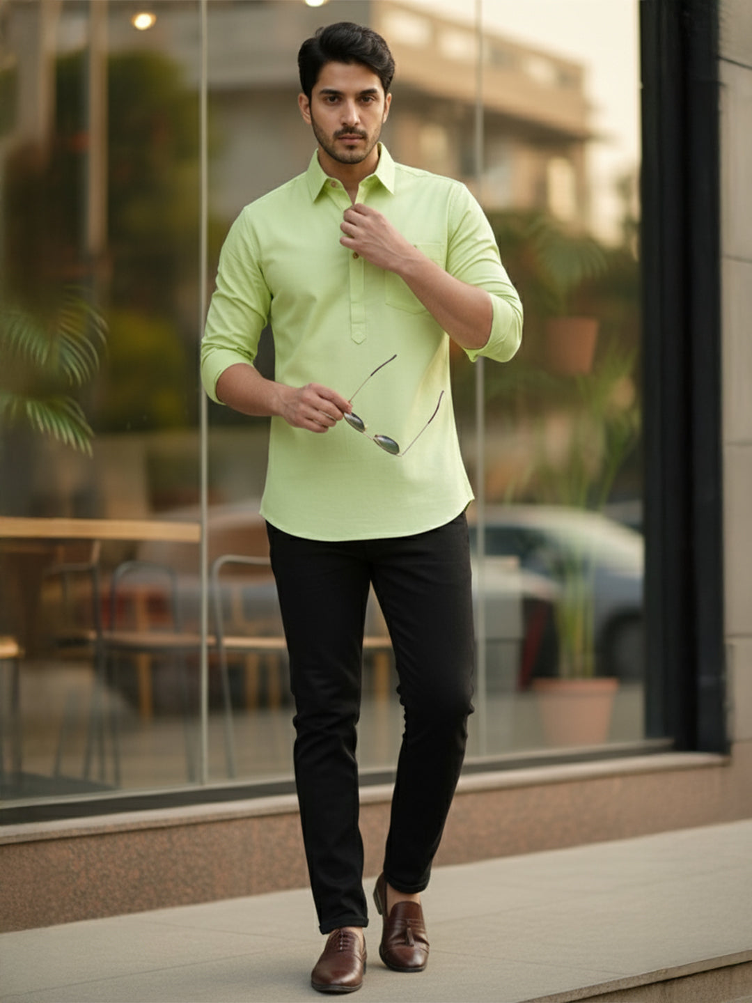 TerraDesi Men's Premium Cotton Short Kurta – Modern Ethnic Essential (SE82)