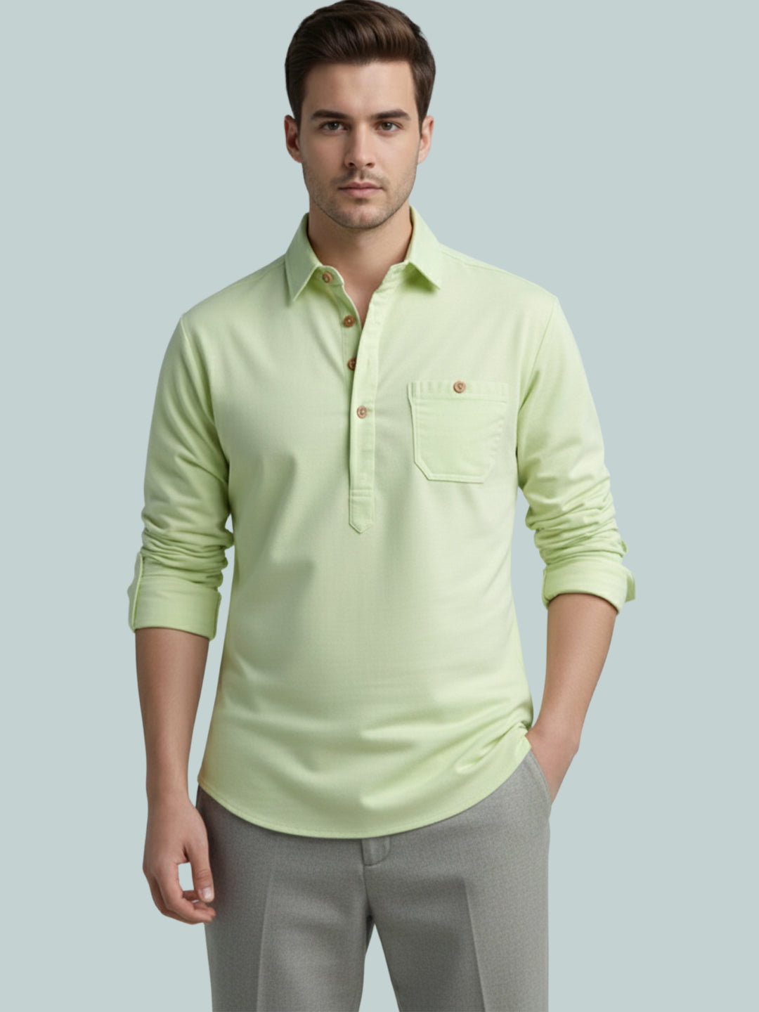 TerraDesi Onyx Midnight Solid Cotton Short Kurta