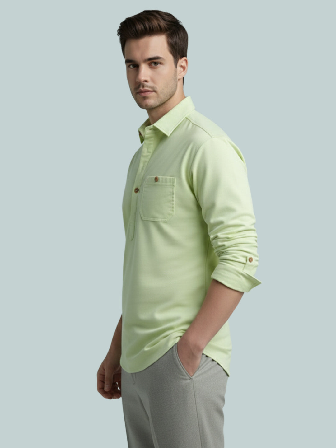 TerraDesi Onyx Midnight Solid Cotton Short Kurta