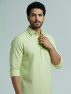 TerraDesi Men's Solid Cotton Short Kurta | Casual Full Sleeve Regular Fit (SE89)