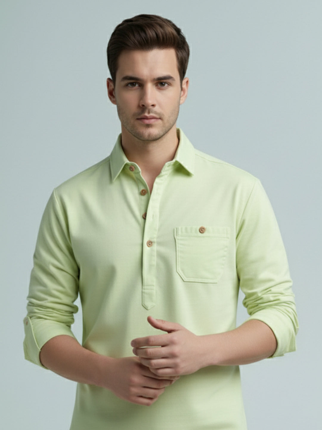 TerraDesi Onyx Midnight Solid Cotton Short Kurta