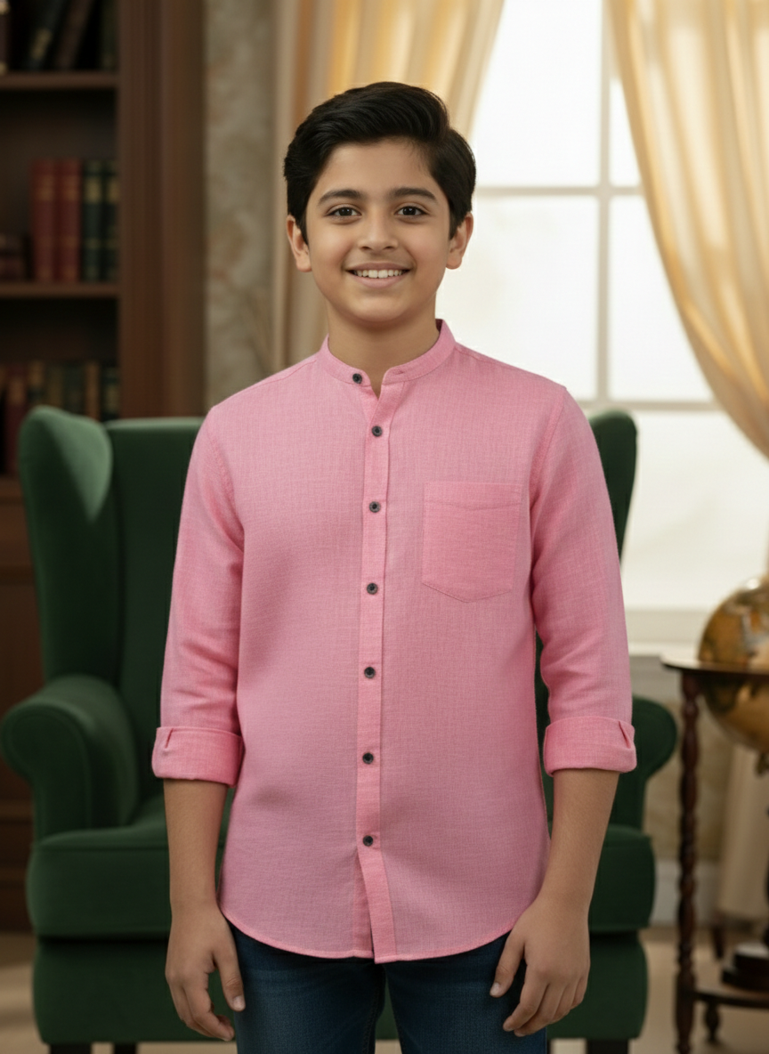 TerraDesi Junior Alabaster Grace Solid Mandarin Shirt
