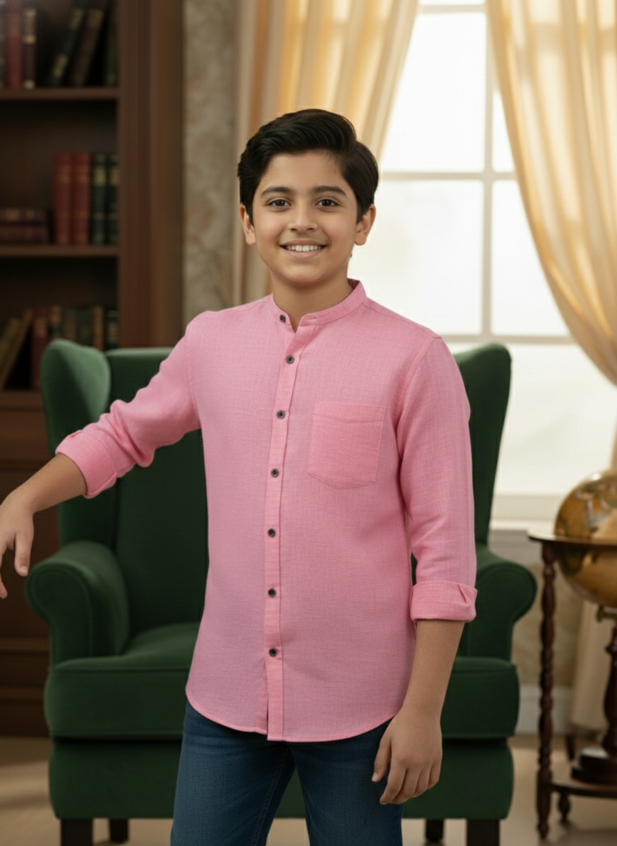 TerraDesi Junior Alabaster Grace Solid Mandarin Shirt