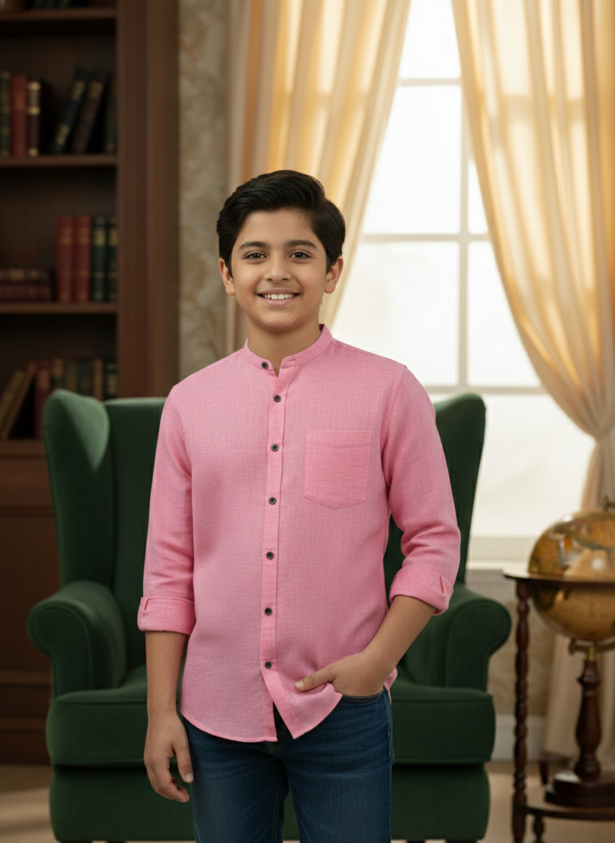 TerraDesi Junior Alabaster Grace Solid Mandarin Shirt