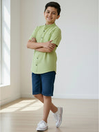 TerraDesi Junior Ivory Linen-Textured Cotton Blend Kids Shirt