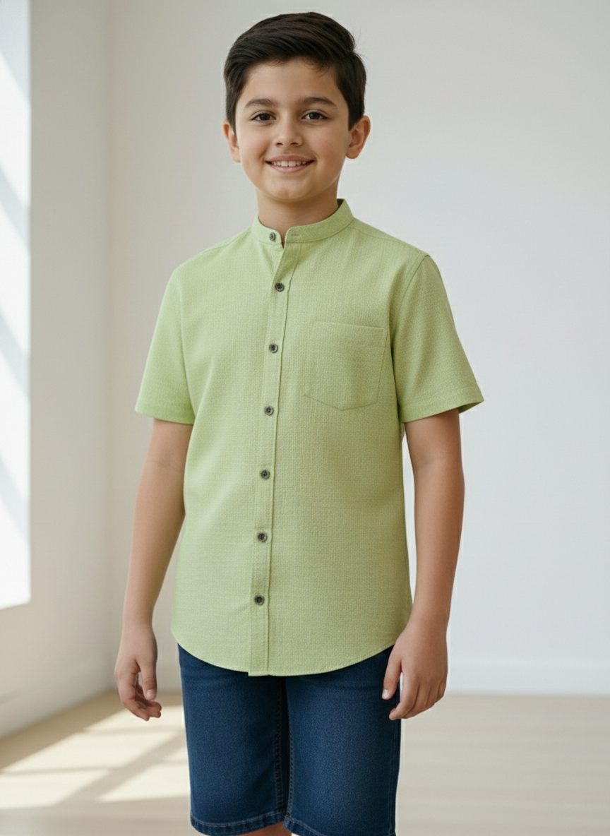 TerraDesi Junior Ivory Linen-Textured Cotton Blend Kids Shirt