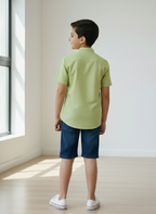 TerraDesi Junior Ivory Linen-Textured Cotton Blend Kids Shirt