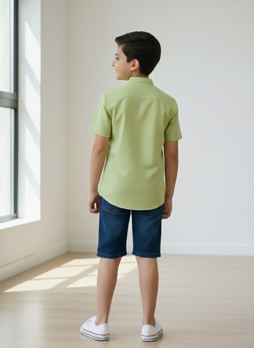 TerraDesi Junior Ivory Linen-Textured Cotton Blend Kids Shirt