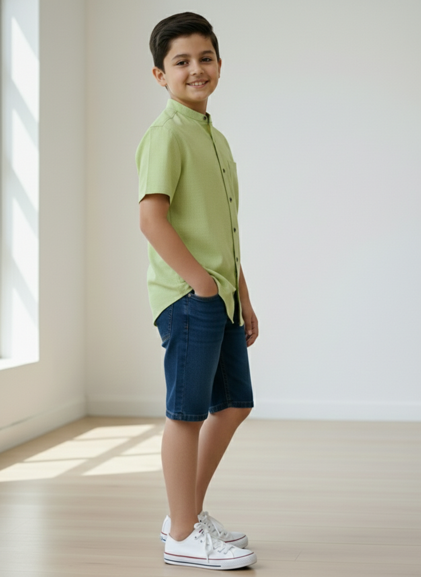 TerraDesi Junior Ivory Linen-Textured Cotton Blend Kids Shirt