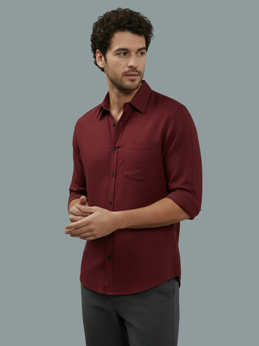 TerraDesi Onyx Stealth Solid Cotton Blend Formal Shirt