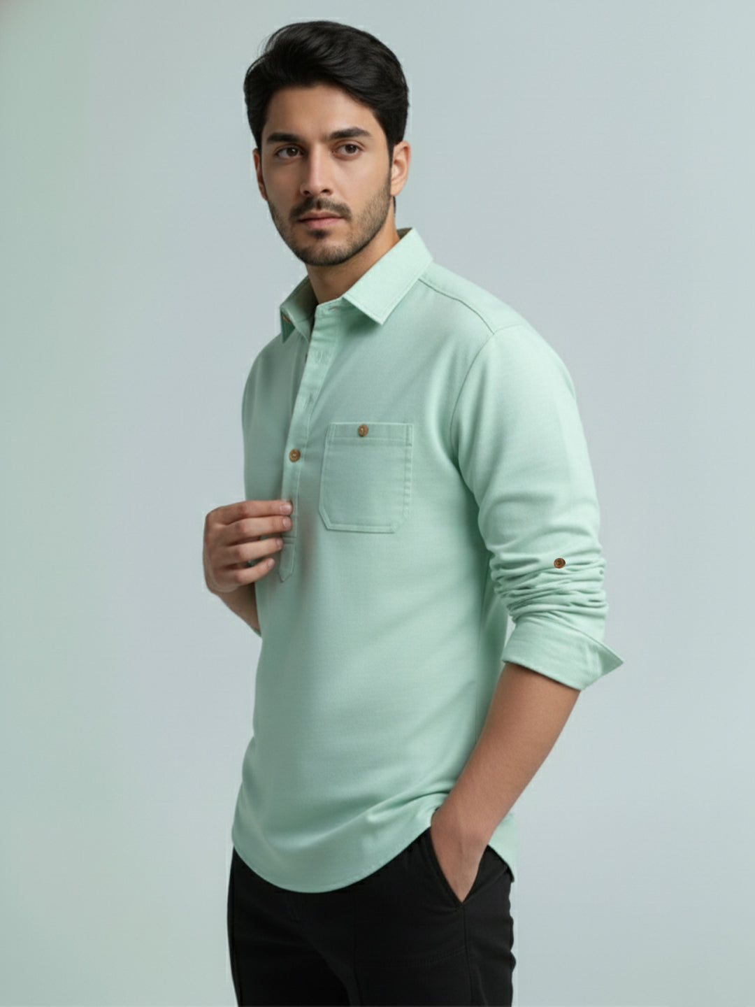 TerraDesi Men's Premium Cotton Short Kurta – Modern Ethnic Essential (SE82)
