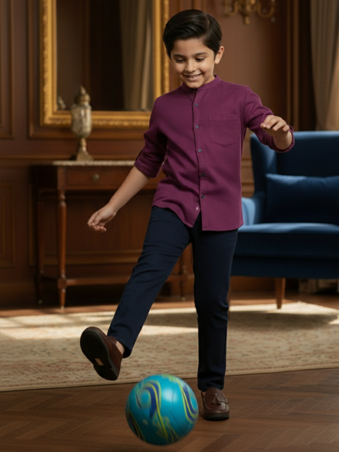 TerraDesi Junior Alabaster Grace Solid Mandarin Shirt