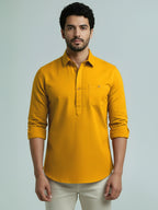 TerraDesi Men's Solid Cotton Short Kurta | Casual Full Sleeve Regular Fit (SE89)