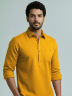TerraDesi Men's Solid Cotton Short Kurta | Casual Full Sleeve Regular Fit (SE89)
