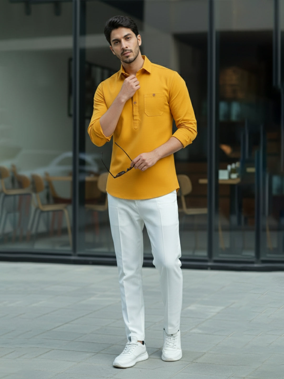 TerraDesi Men's Premium Cotton Short Kurta – Modern Ethnic Essential (SE82)