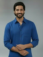 TerraDesi Azure Zenith Solid Cotton Blend Formal Shirt