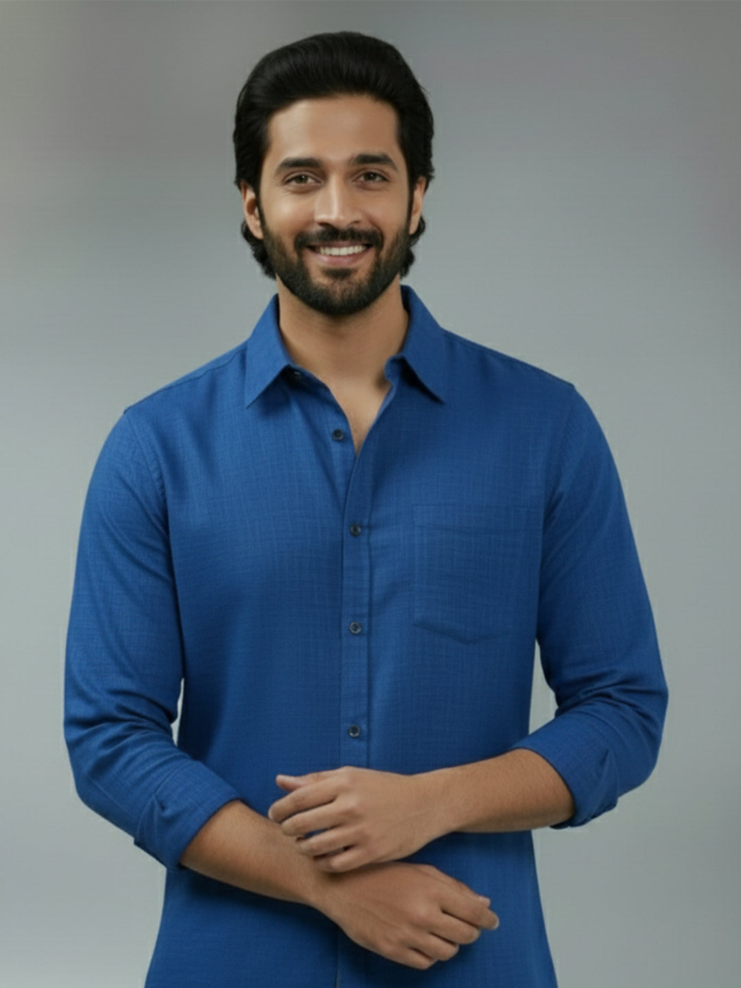 TerraDesi Azure Zenith Solid Cotton Blend Formal Shirt