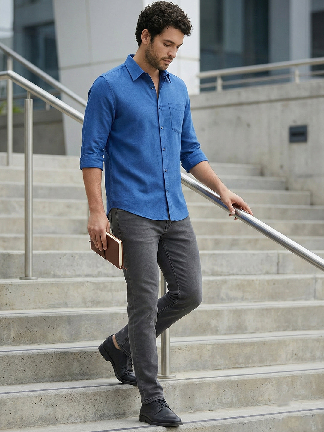 TerraDesi Onyx Stealth Solid Cotton Blend Formal Shirt
