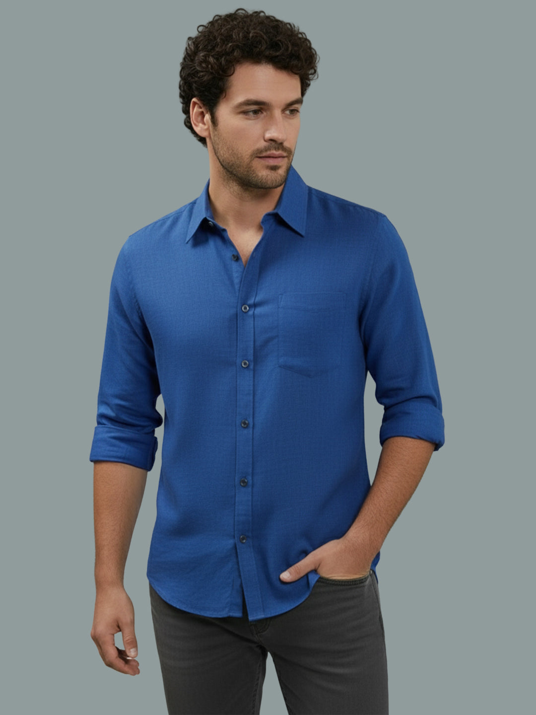 TerraDesi Onyx Stealth Solid Cotton Blend Formal Shirt