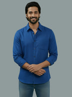 TerraDesi Azure Zenith Solid Cotton Blend Formal Shirt