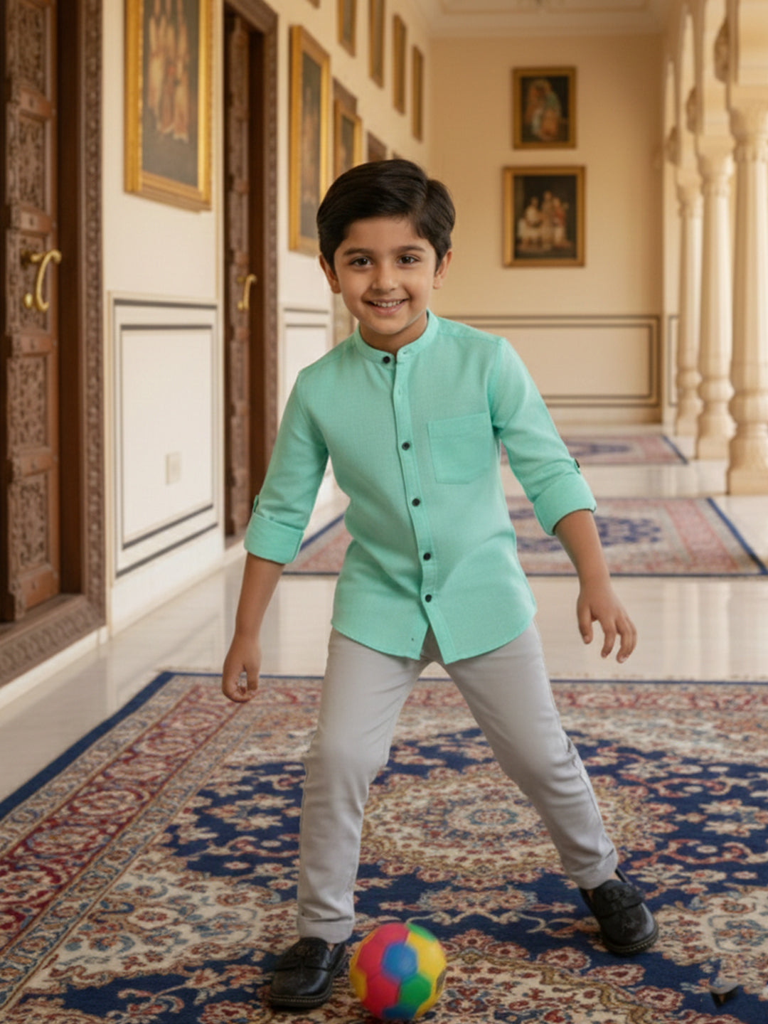 TerraDesi Junior Alabaster Grace Solid Mandarin Shirt