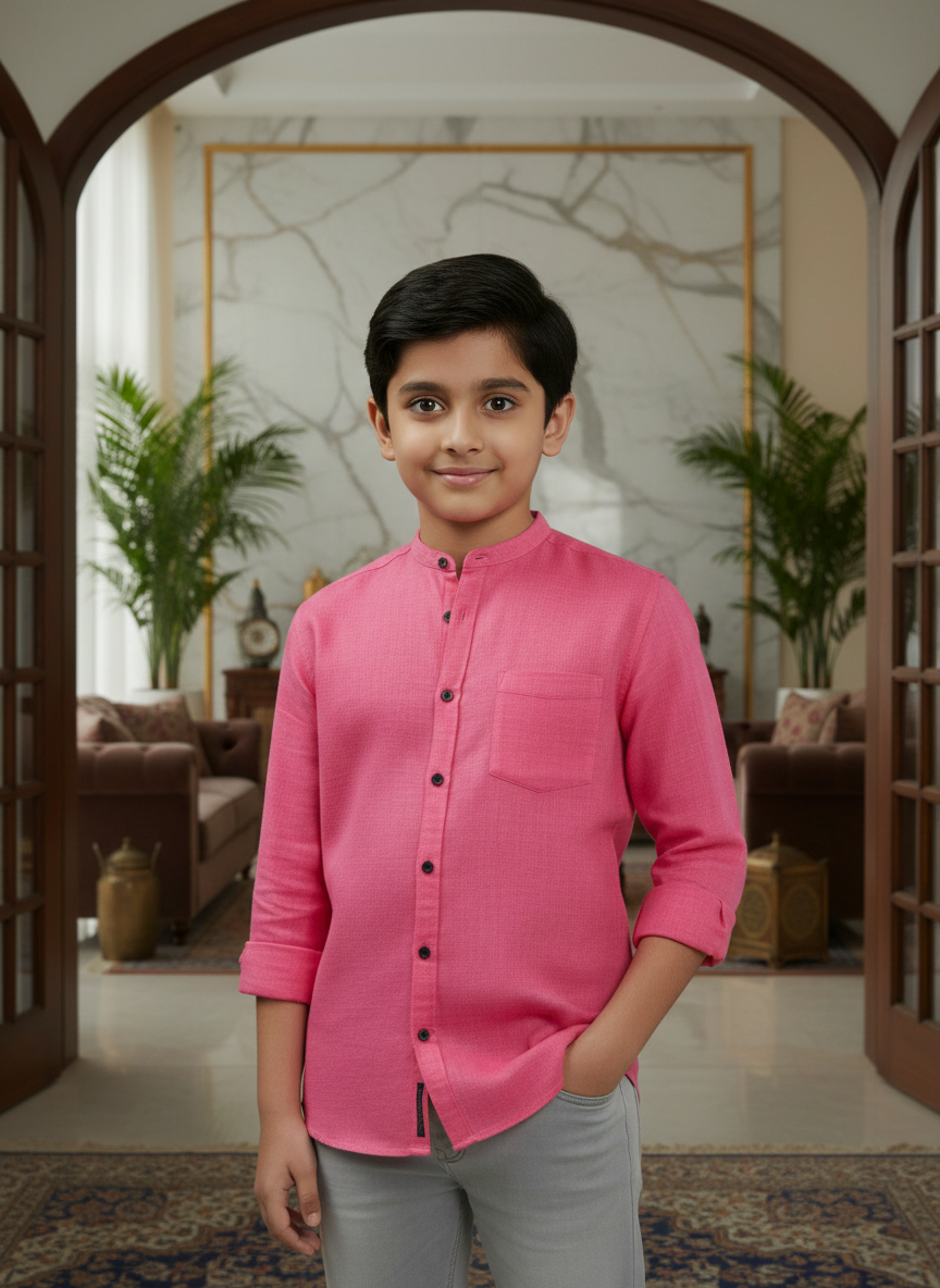 TerraDesi Junior Alabaster Grace Solid Mandarin Shirt