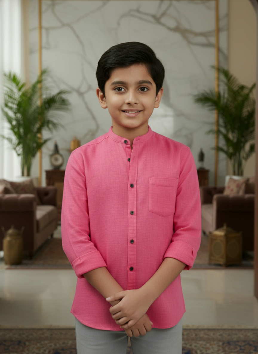 TerraDesi Junior Alabaster Grace Solid Mandarin Shirt