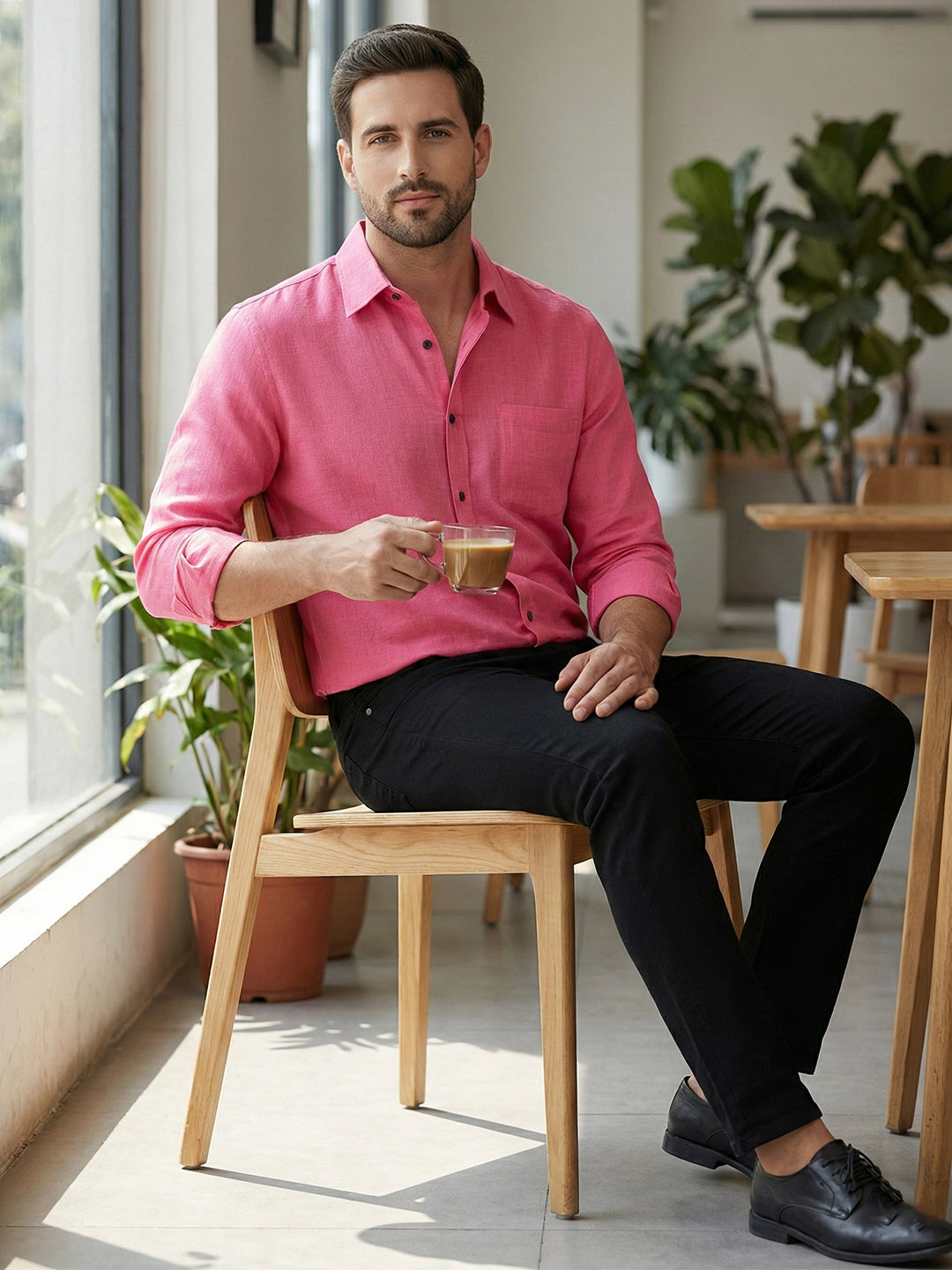 TerraDesi Alabaster Peak Solid Cotton Blend Formal Shirt