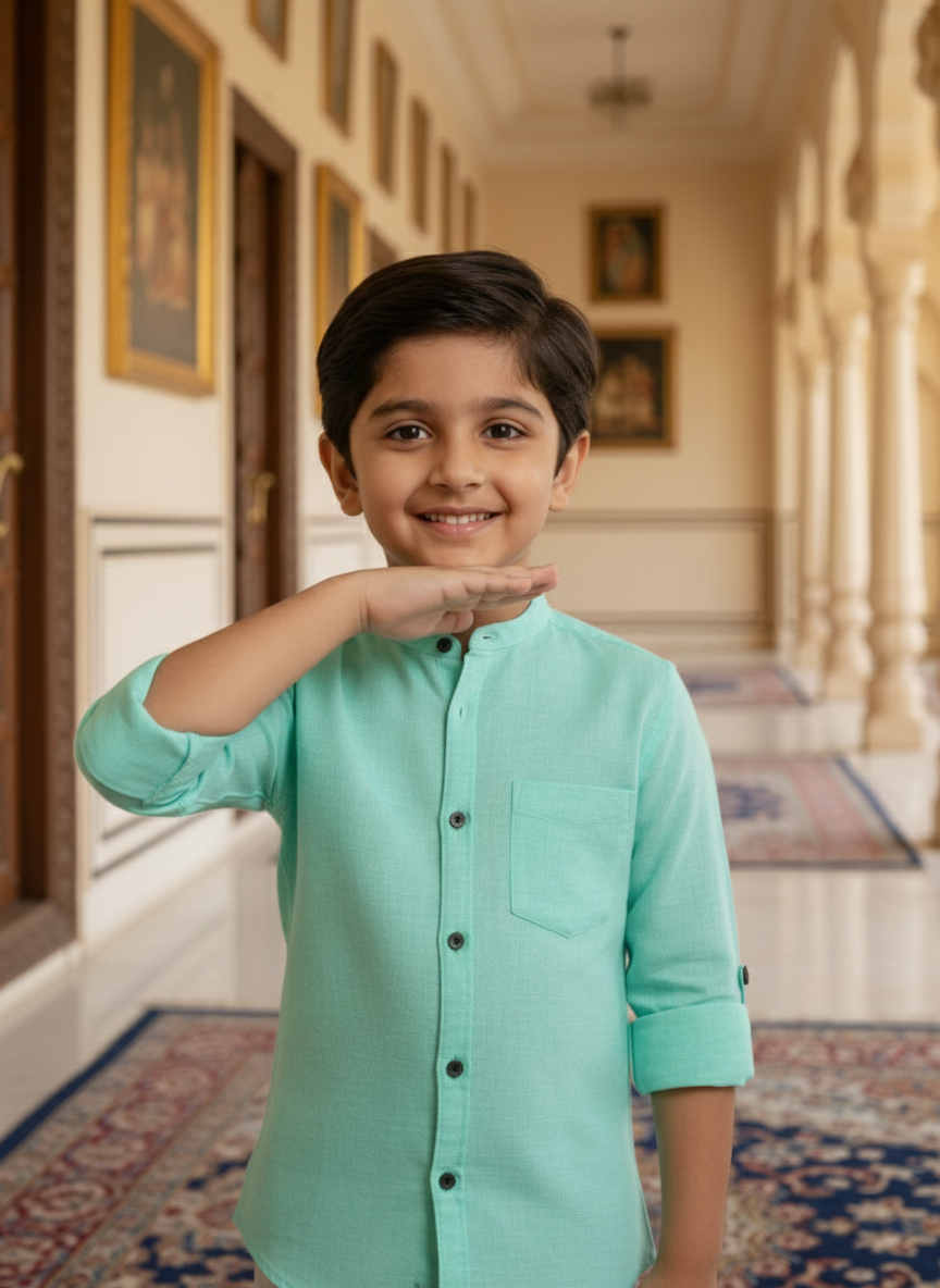 TerraDesi Junior Alabaster Grace Solid Mandarin Shirt