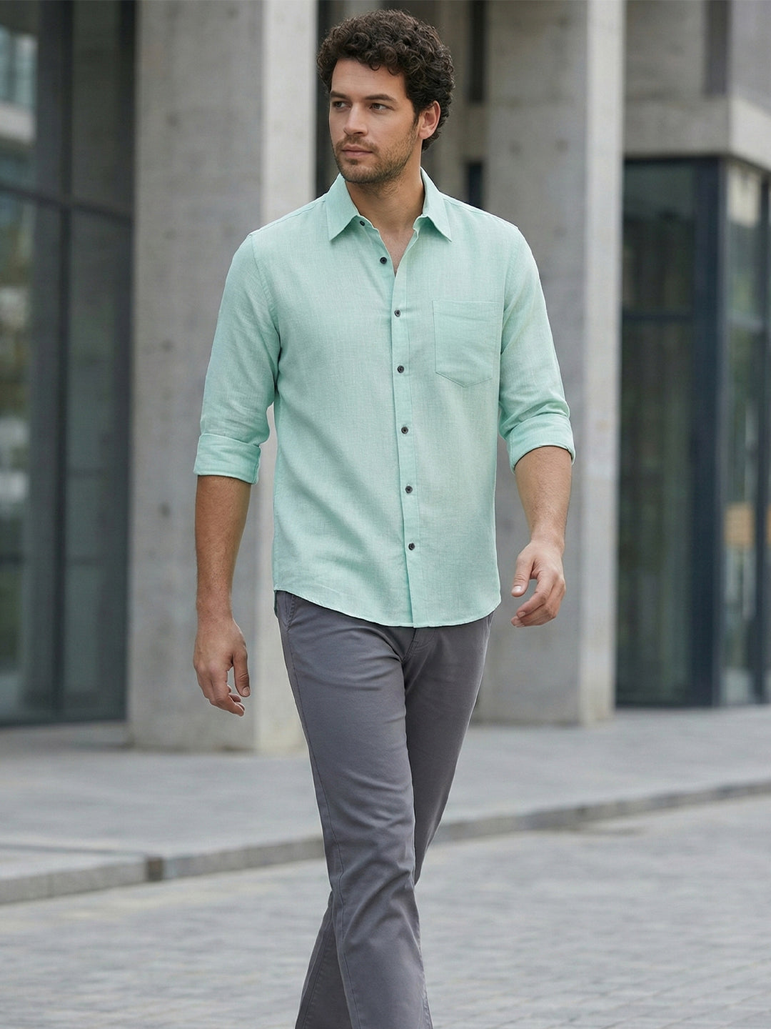 TerraDesi Onyx Stealth Solid Cotton Blend Formal Shirt