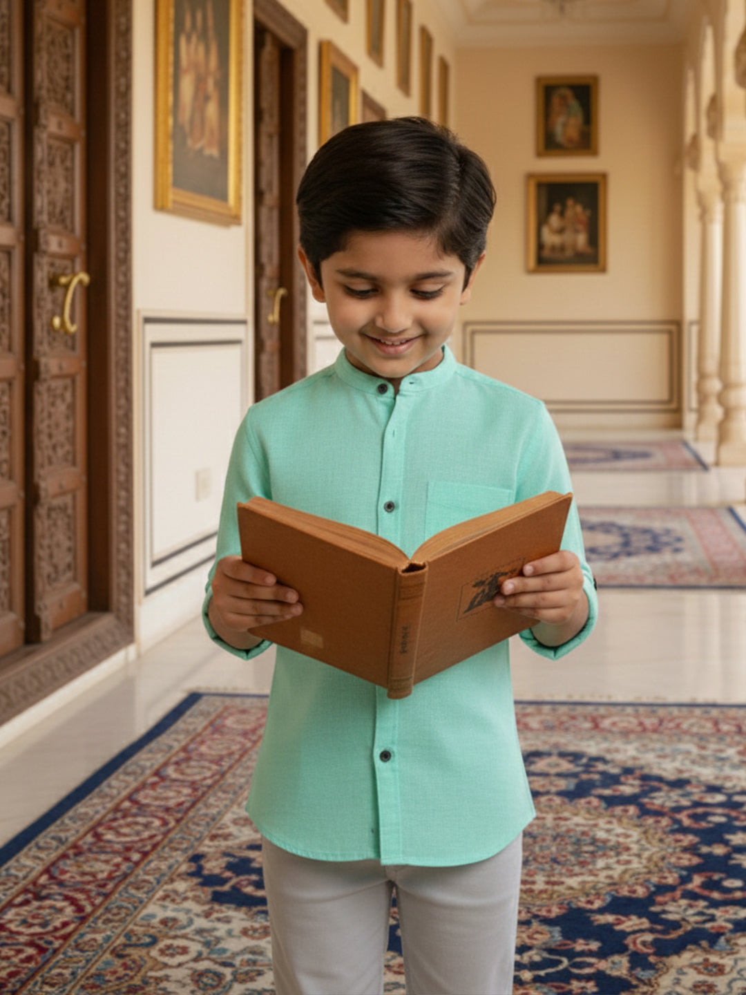 TerraDesi Junior Alabaster Grace Solid Mandarin Shirt