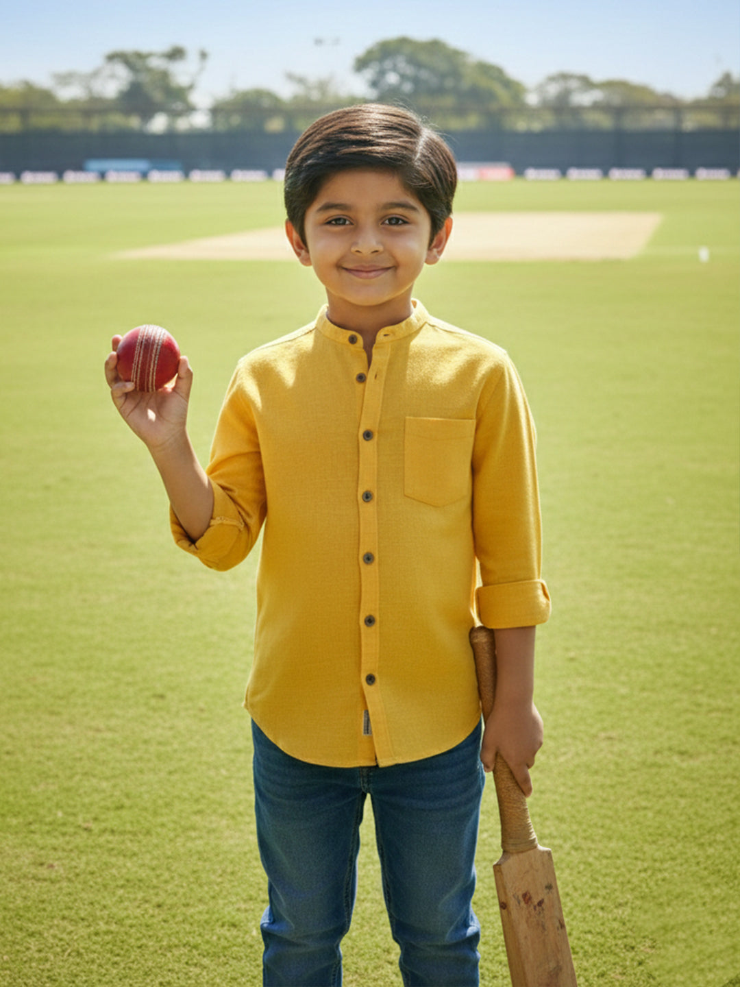TerraDesi Junior Alabaster Grace Solid Mandarin Shirt