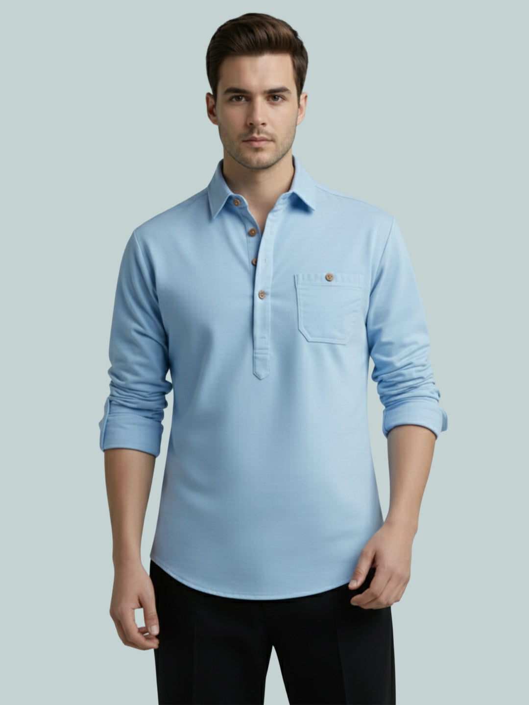 TerraDesi Onyx Midnight Solid Cotton Short Kurta