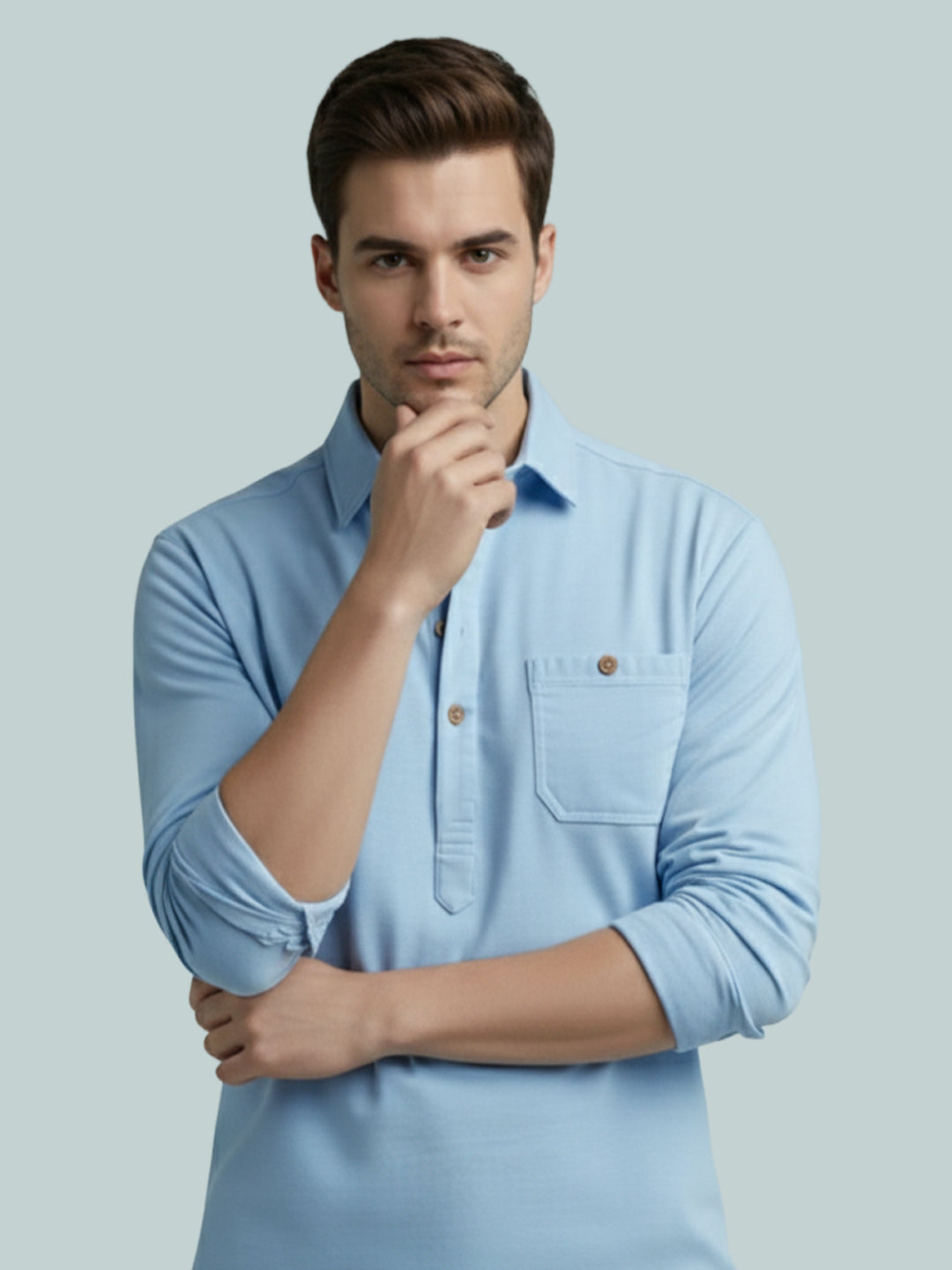 TerraDesi Onyx Midnight Solid Cotton Short Kurta