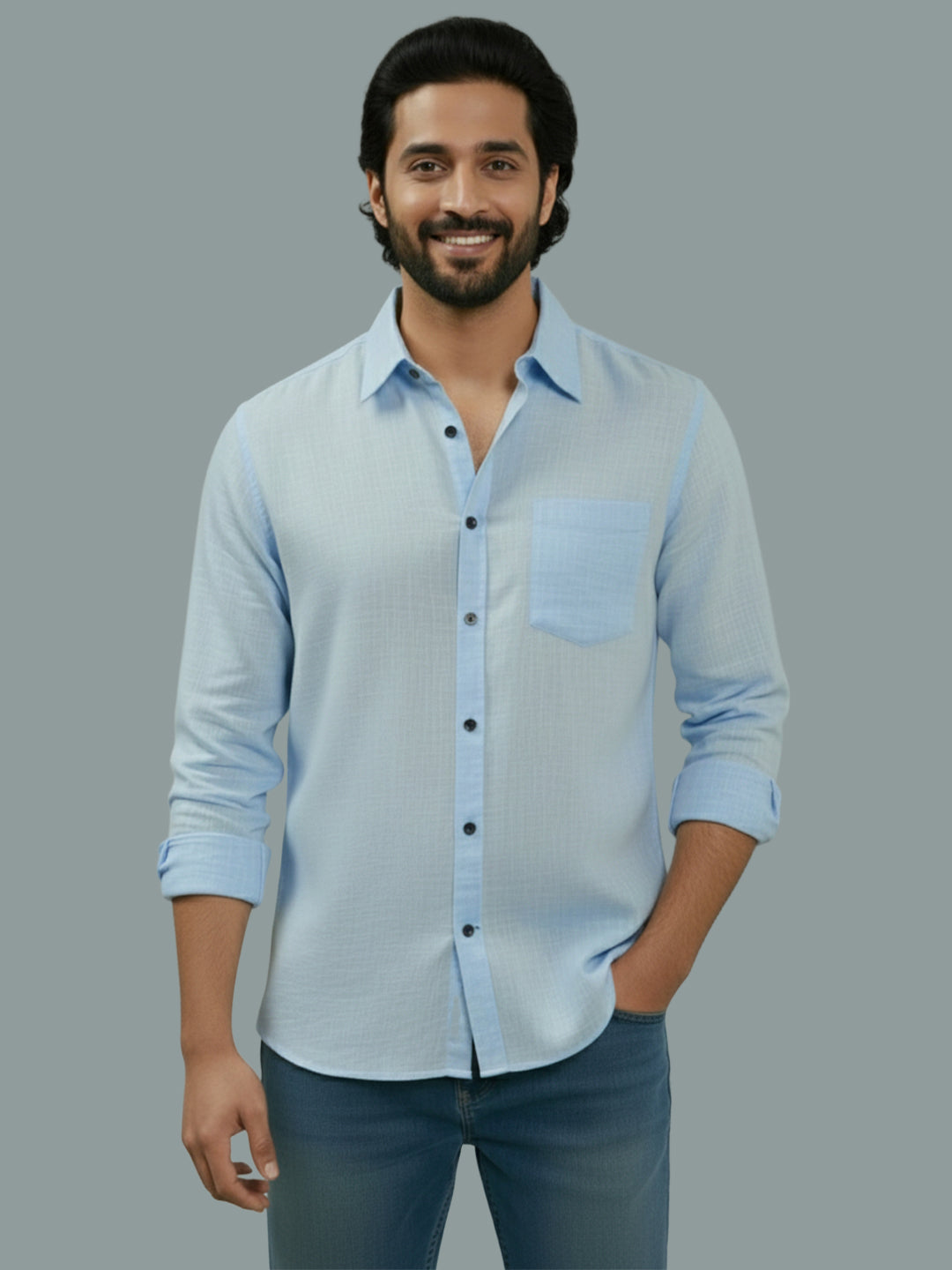 TerraDesi Azure Zenith Solid Cotton Blend Formal Shirt