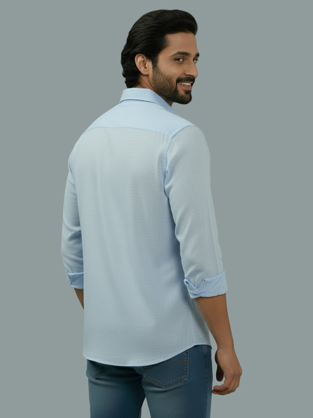 TerraDesi Azure Zenith Solid Cotton Blend Formal Shirt